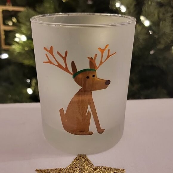 Culver Christmas Reindeer Dog Frosted Double Old Fashioned Glasses (Set of 4) - Picture 1 of 5